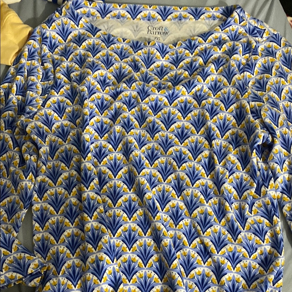 Croft & Barrow Blue and Yellow Floral Blouse
